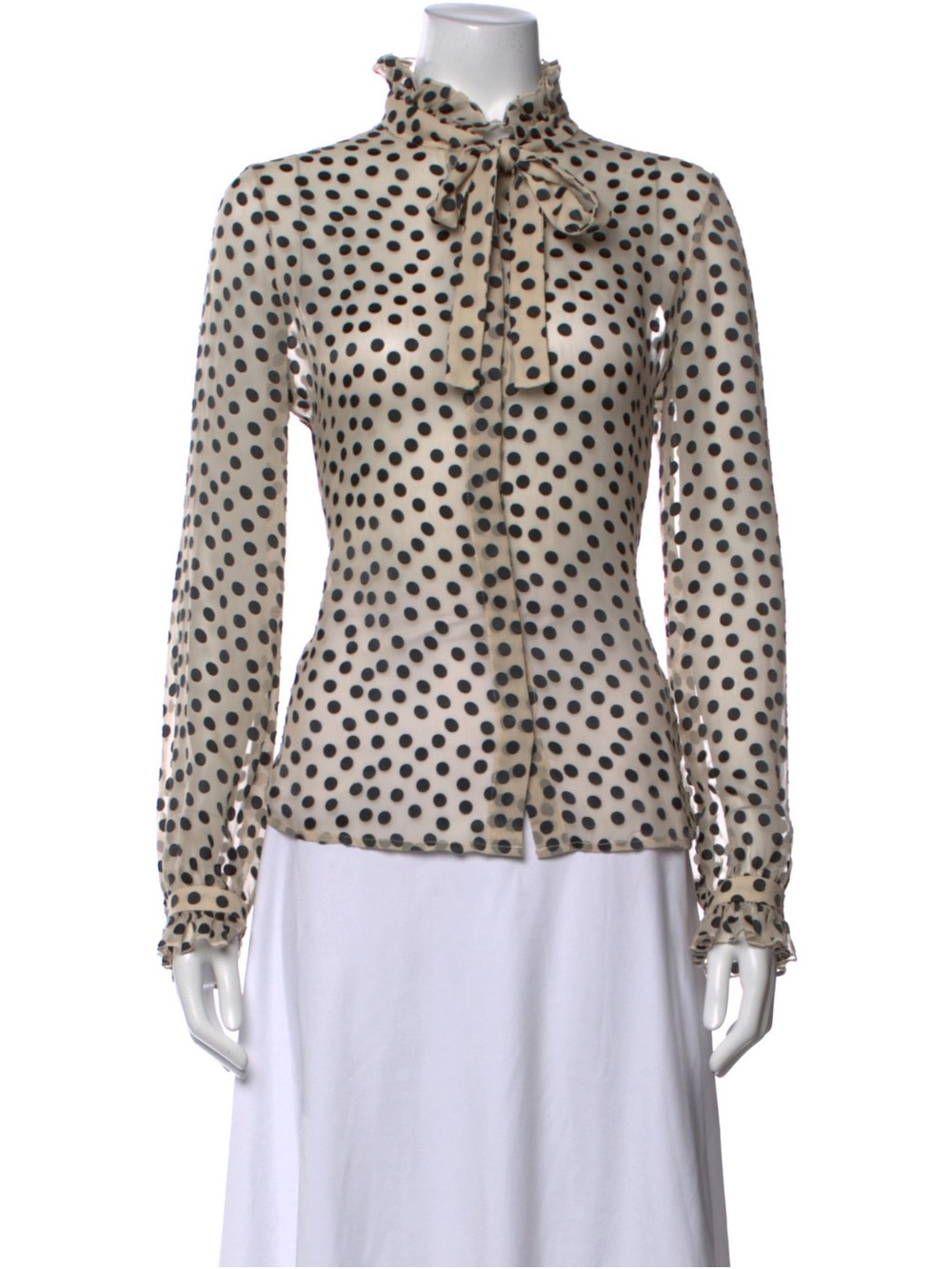 SALONI Cream Polka Dot Tie-Neck Blouse